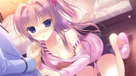 Bed Blush Breasts Brown Hair Cabbit Censored Cleavage Fellatio Game Cg