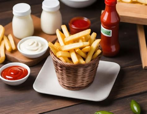 Premium Photo Pommes Frites Mit Ketchup Und Mayonnaise Frittierte