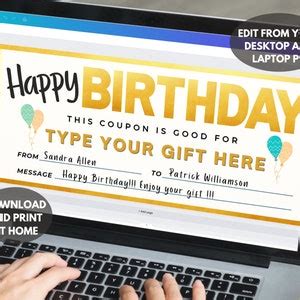 Birthday Gift Certificate Template, Editable Birthday Gift Coupon, Printable Birthday Voucher ...