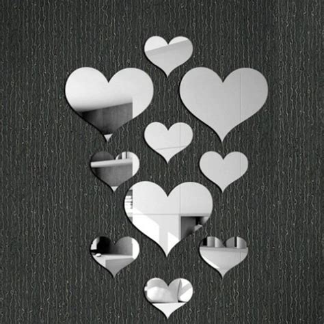 Nest And Nook 10pcs Love Heart Acrylic 3d Mirror Wall Sticker Mural Decal