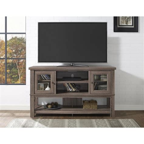 Altra Everett 60 In Tv Stand With Glass Doors Tv Stand With Glass Doors Oak Entertainment