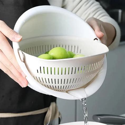 Double Drain Storage Basket Fruit Vegetable Rice Washing Strainer