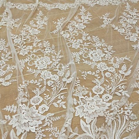 Ivory Floral Leaf Lace Fabric Applique Blossom Embroidery Etsy