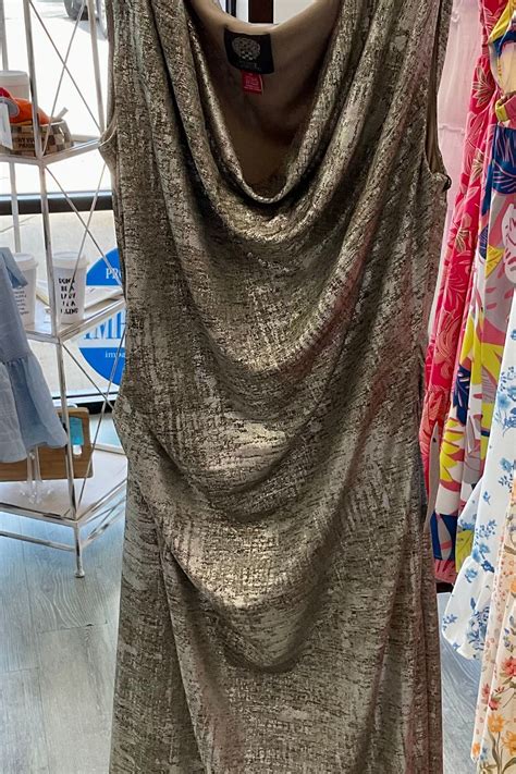 Vince Camuto Metallic Cowl Neck Sheath Dress Silver Shopperboard