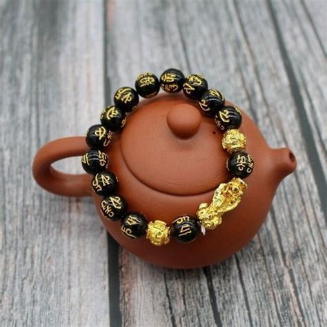 Mm Black Obsidian Beads Pixiu Feng Shui Chinese Fortune Bracelet