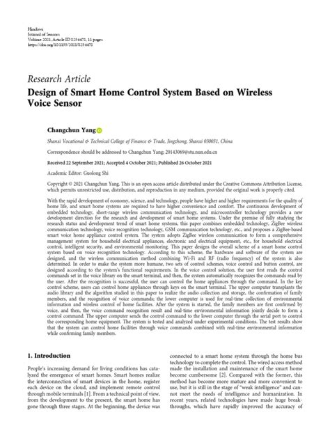 Design Of Smart Home Control System Based On Wirel Pdf