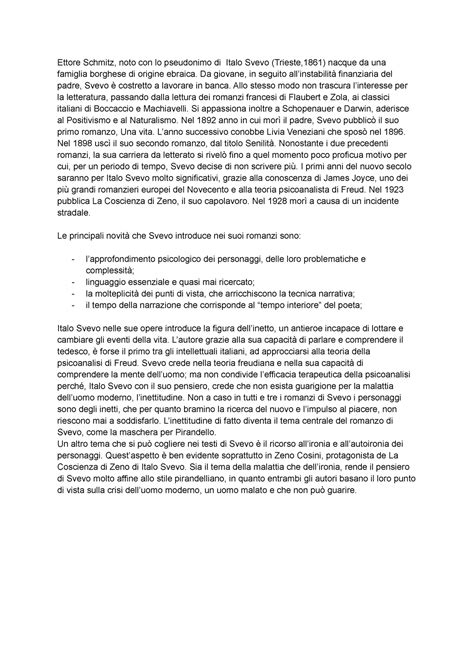 Italo svevo - riassunto sulla vita e le opere - Ettore Schmitz, noto