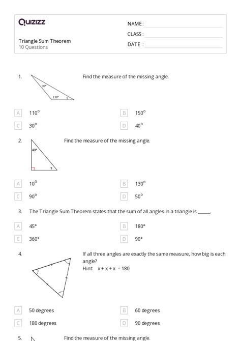 50 Triangle Theorems Worksheets For 7th Grade On Quizizz Free