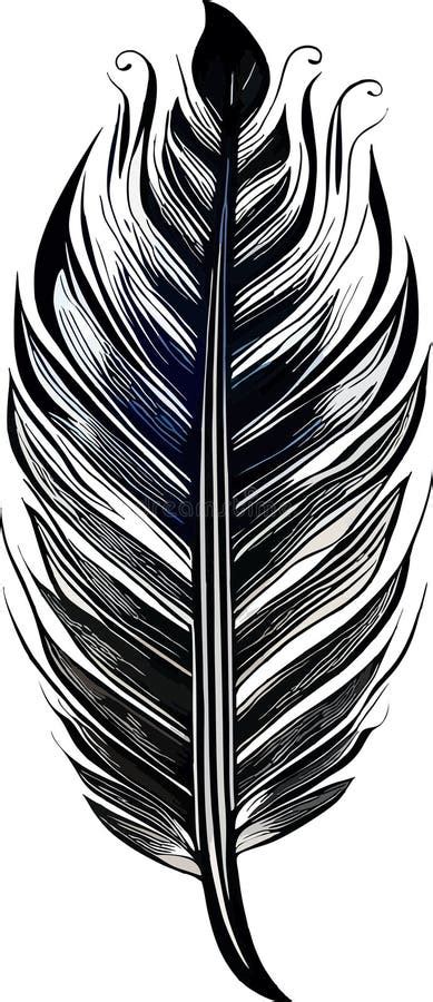 Simple Graphic Drawing Black And Blue Bird Feather Sketch Stock