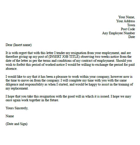 Formal Resignation Letter Example With Two Weeks Notice