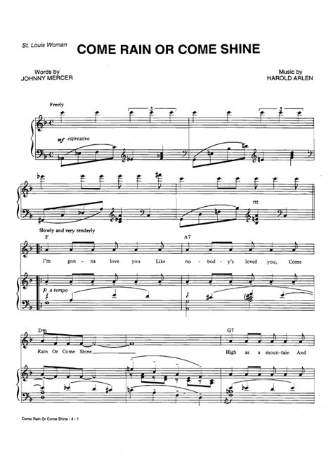 Come Rain Or Come Shine Piano Sheet Music Easy Sheet Music