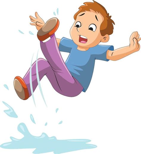 Cute Little Boy Falling Due To Slipping On Water 36026269 Vector Art At