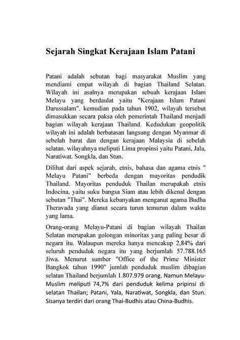 Sejarah Singkat Kerajaan Islam Patani Wilayah Ini Asalnya Merupakan