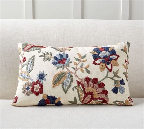 Aviva Floral Embroidered Lumbar Pillow Cover Pottery Barn Pillow