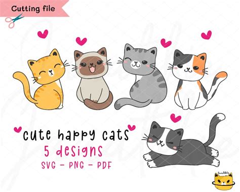 Cute Cat Svg Set Kawaii Pet Clipart Set Set Funny Kitten Clipart Set