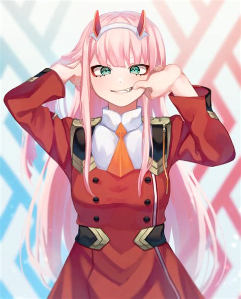 Safebooru 1girl Absurdres Akr Tmr Arms Up Bangs Blunt Bangs Blush Darling In The Franxx