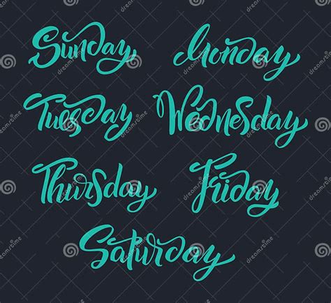 Hand Lettering Days Of Week Modern Calligraphy Stock Vector