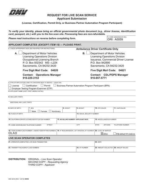 Form DMV 8016 Request For Live Scan Service Forms Docs 2023