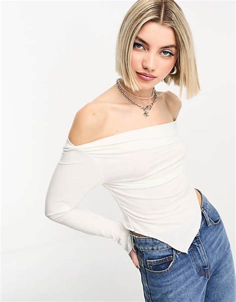 Collusion Slinky Long Sleeve Asymmetric Top In White Asos