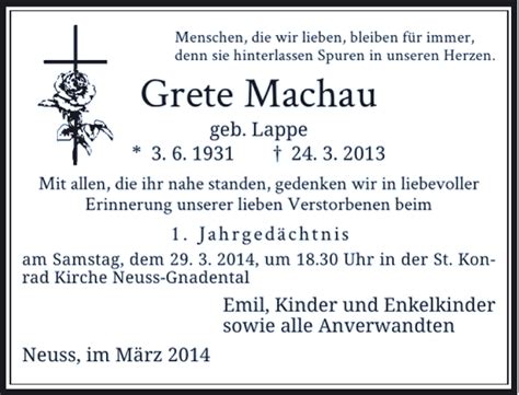 Alle Traueranzeigen F R Grete Machau Trauer Rp Online De