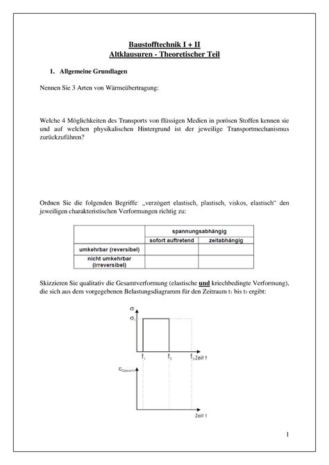 Altklausuren Theoretische Aufgaben Shin Baustofftechnik I Ii