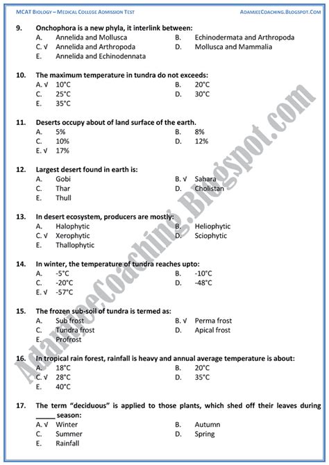 Adamjee Coaching Mcat Biology Some Major Ecosystems Mcqs For