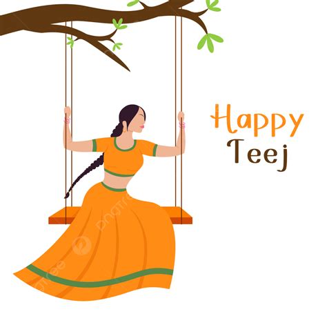 Happy Teej Vector Png Images Happy Teej Lady Background Swing Girl