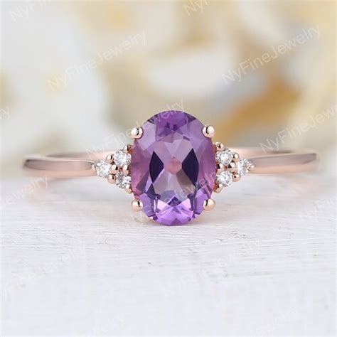 Amethyst Engagement Ring Pear Shaped Solid 14k Rose Etsy