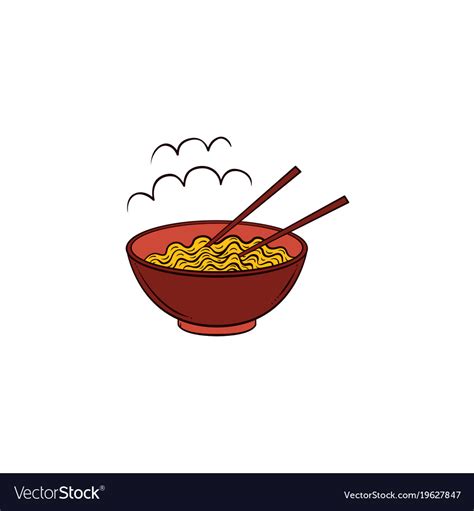 Flat Noodles In Bowl With Chopsticks Icon Vector Image