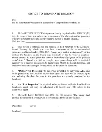 Free Ohio 30 Day Notice To Quit Lease Termination Letter PDF