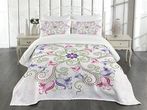 Ambesonne Purple Mandala Quilted Bedspread Set Pcs Classical Tulip