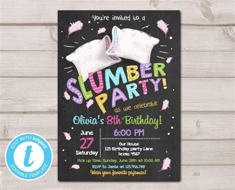 Editable Slumber Party Birthday Invitation Sleepover Pajamas Etsy Artofit