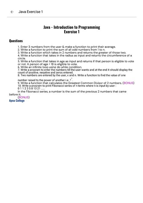 Java Exercise Java By Apna College Java Introduction To