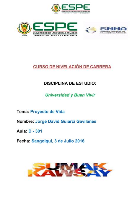 Universidad Y Buen Vivir Proyecto De Vida Pdf