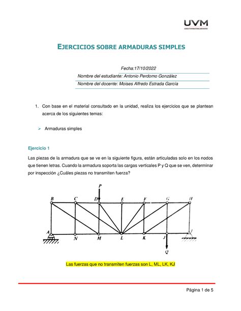 A Ejercicios Estatica Y Dinamica Ejercicios Sobre Armaduras