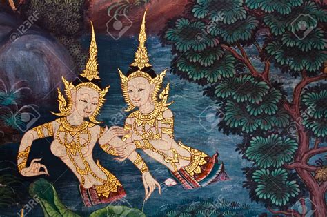 Ancient Thai Painting On Wall In Thailand Buddha Temple Thailand Art