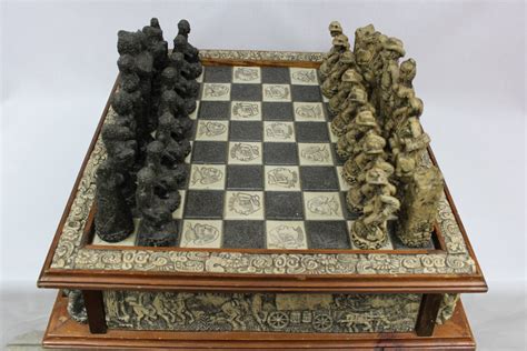 Vintage Aztec/Conquistador Chess Set from Mexico