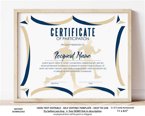 Editable Running Certificate Award Template Sports Etsy In 2022