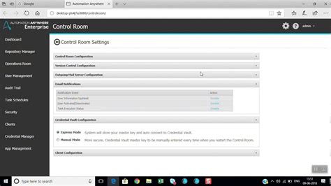 Automation Anywhere Control Room Settings Youtube