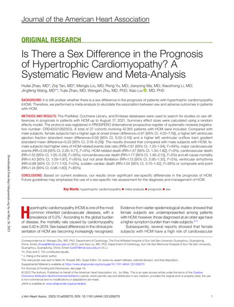 Pdf Is There A Sex Difference In The Prognosis Of Hypertrophic Cardiomyopathy A Systematic