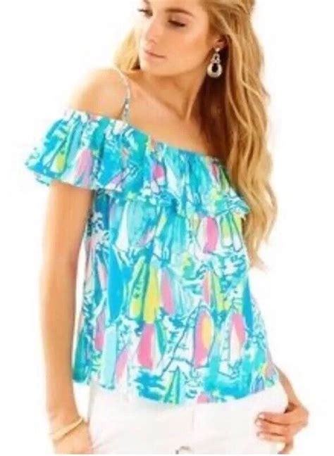 Lilly Pulitzer Tamiami Off The Shoulder Ruffle Top Be Gem