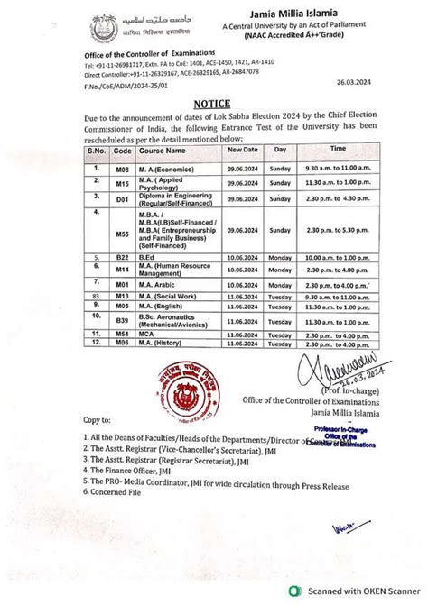 Jmi Admission Entrance Test Schedule Revised Due To Lok Sabha