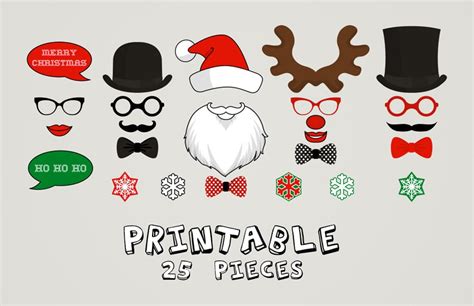 Printable Christmas Photo Booth Moustaches Lips Snowflake