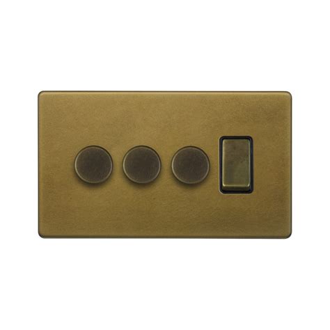 Soho Lighting Old Brass 4 Gang Switch With 3 Dimmers 3x150w Led Dimmer 1x20a Switch Elesi