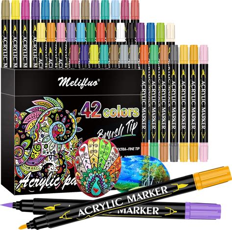 Melifluo Acrylic Paint Pens42 Colours Permanent Dual Tip Brush Paint