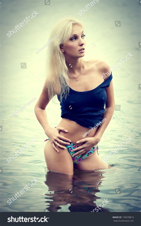 Sexy Blonde Woman Water Wearing Bikini Stock Photo Shutterstock