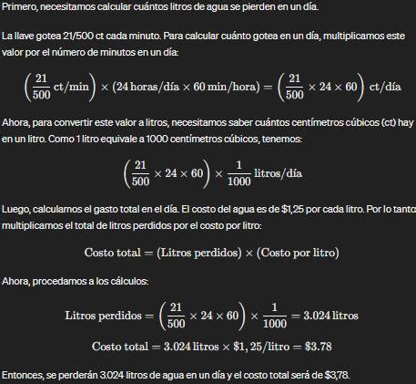 En Casa Hay Una Llave Atascada Que Gotea 21 500 Ct Cada Minuto Cuantos