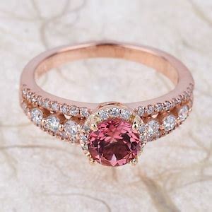 Pink Tourmaline Diamond Halo Engagement Ring X Mm Round Pink