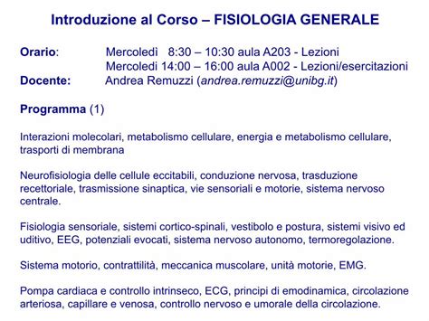 PDF Introduzione Al Corso FISIOLOGIA GENERALE 1 4 Pdf Fisiologia