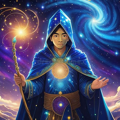 Galactic Wizard Archmage Harnessing Cosmic Forces In Robes Of Spinning